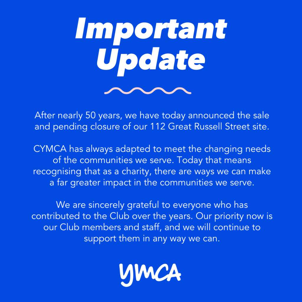 A notice about the sale and closure of a long-standing YMCA location, thanking its community.